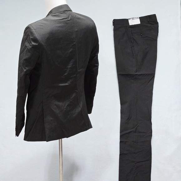 Kenneth Cole Reaction Suit Mens 2 Piece NWT Size 36S W29 Olive Brown Pinstriped - Picture 1 of 12